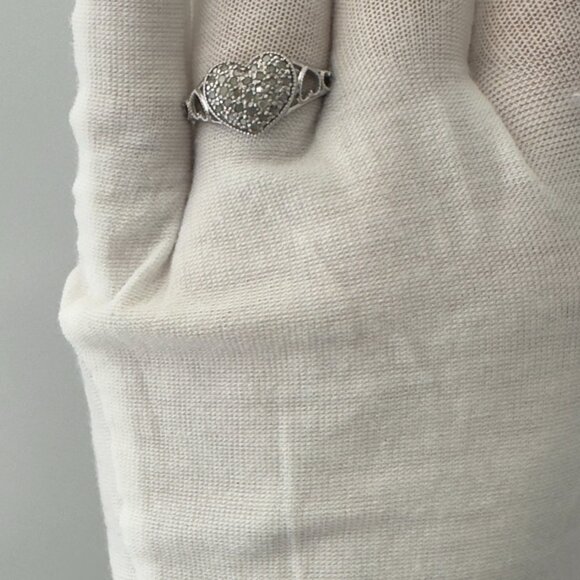 Vintage 925 Sterling Silver Crystal & Turquoise Pavé Clustered Heart Bracelet an - Picture 9 of 12